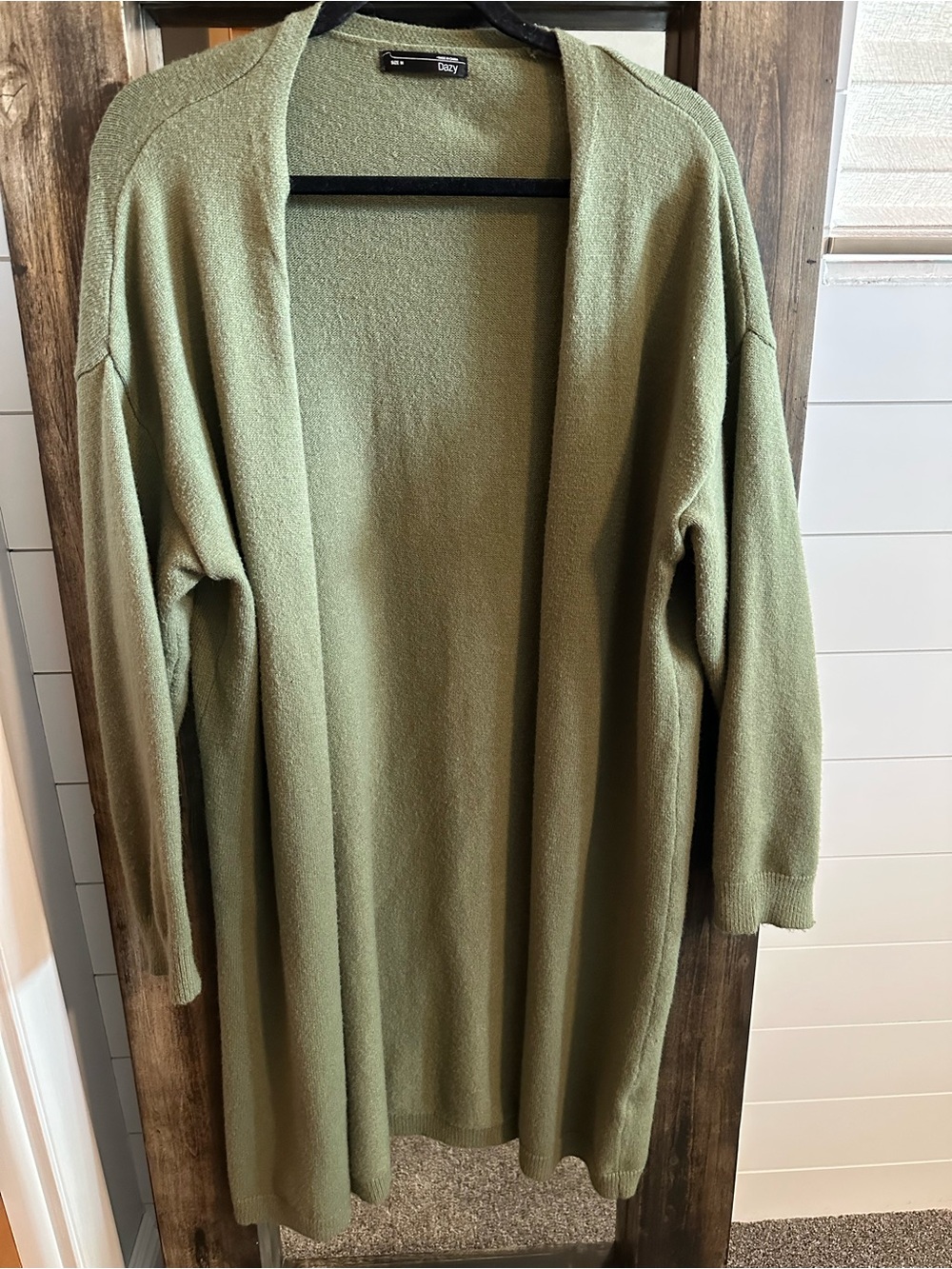 Dazy Olive Green Longline Cardigan Sz M Open Front Soft Knit Duster Cottagecore